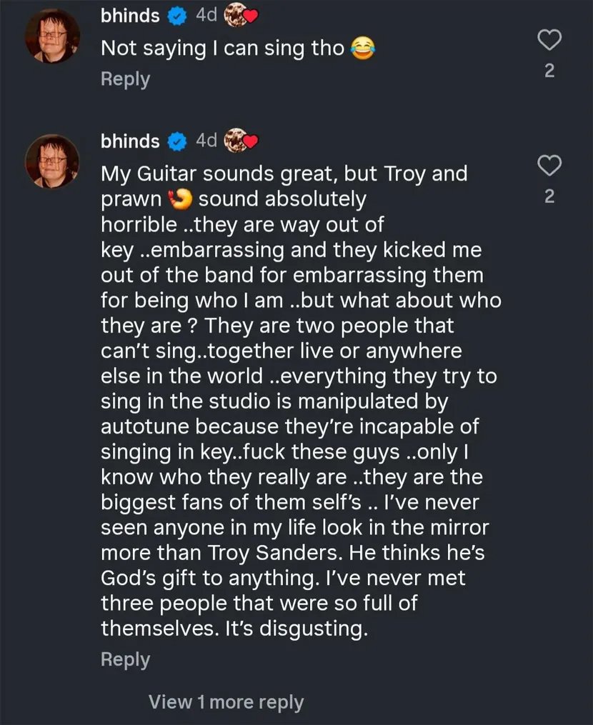 The Mosh Network - Former Mastodon guitarist Brent Hinds blasts his former bandmates in an Instagram post.