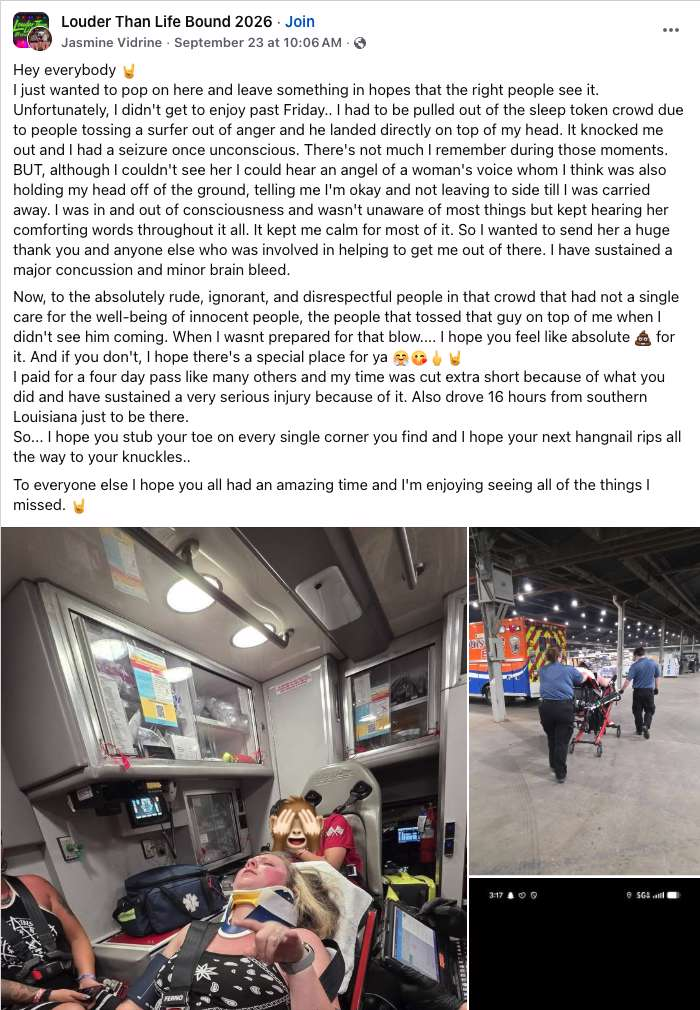 A fan has spoken out about her experience during 'Louder Tahn Lie' 2025 that rendered her unconsicous