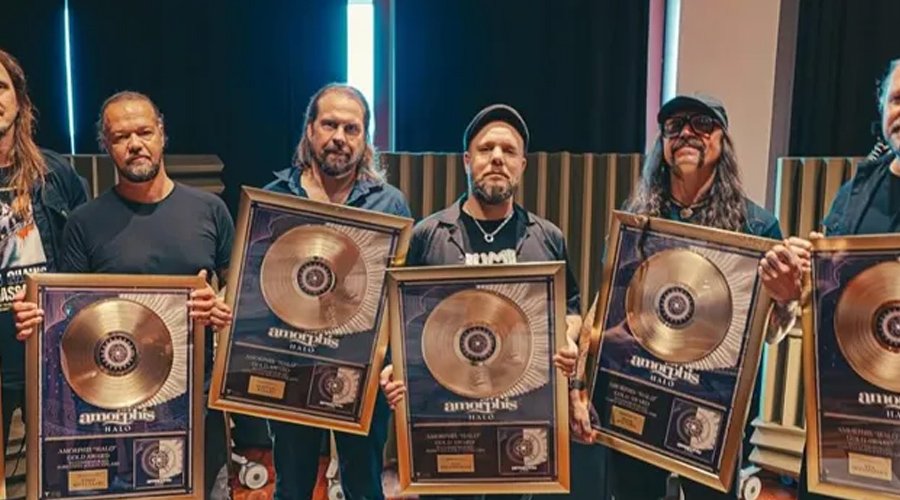 AMORPHIS Earn Gold Record In Finland For ‘Halo’ Ahead Of New Album Release The band Amorphis posing together while holding gold record plaques celebrating their album “Halo” reaching gold status in Finland.