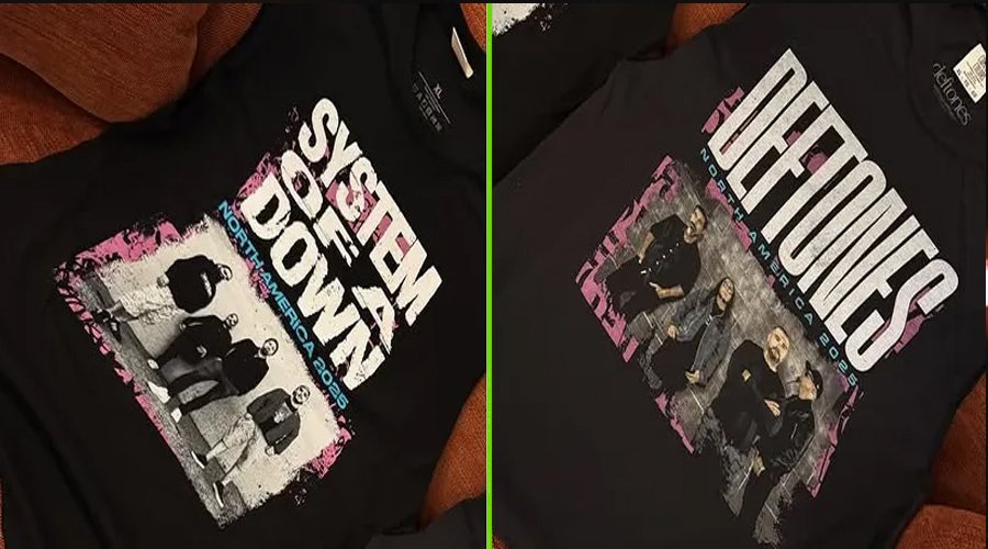 SYSTEM OF A DOWN’s John Dolmayan on Misprinted Toronto Shirts: “Many Will Want These, Few Will Get Them!” The Mosh Network - System Of A Down shirt depicting a band photo of Deftones, and a Deftones shirt depicting a band photo of System Of A Down that was sold at the band's Toronto shows