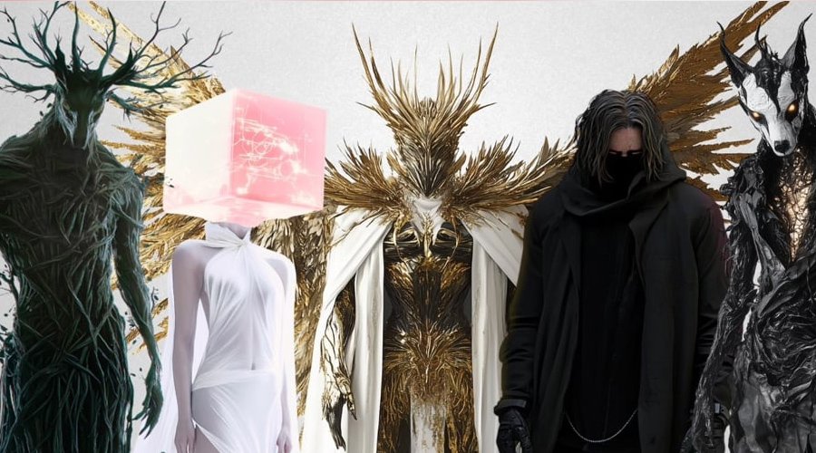 ALL THAT REMAINS’ Phil Labonte Guests on ZILLION’s “Cannibals” The Mosh Network - Promotional image of ZILLION featuring five stylized, otherworldly figures — including humanoid forms made of roots, light, gold feathers, shadow, and black molten textures — standing side by side against a light background.